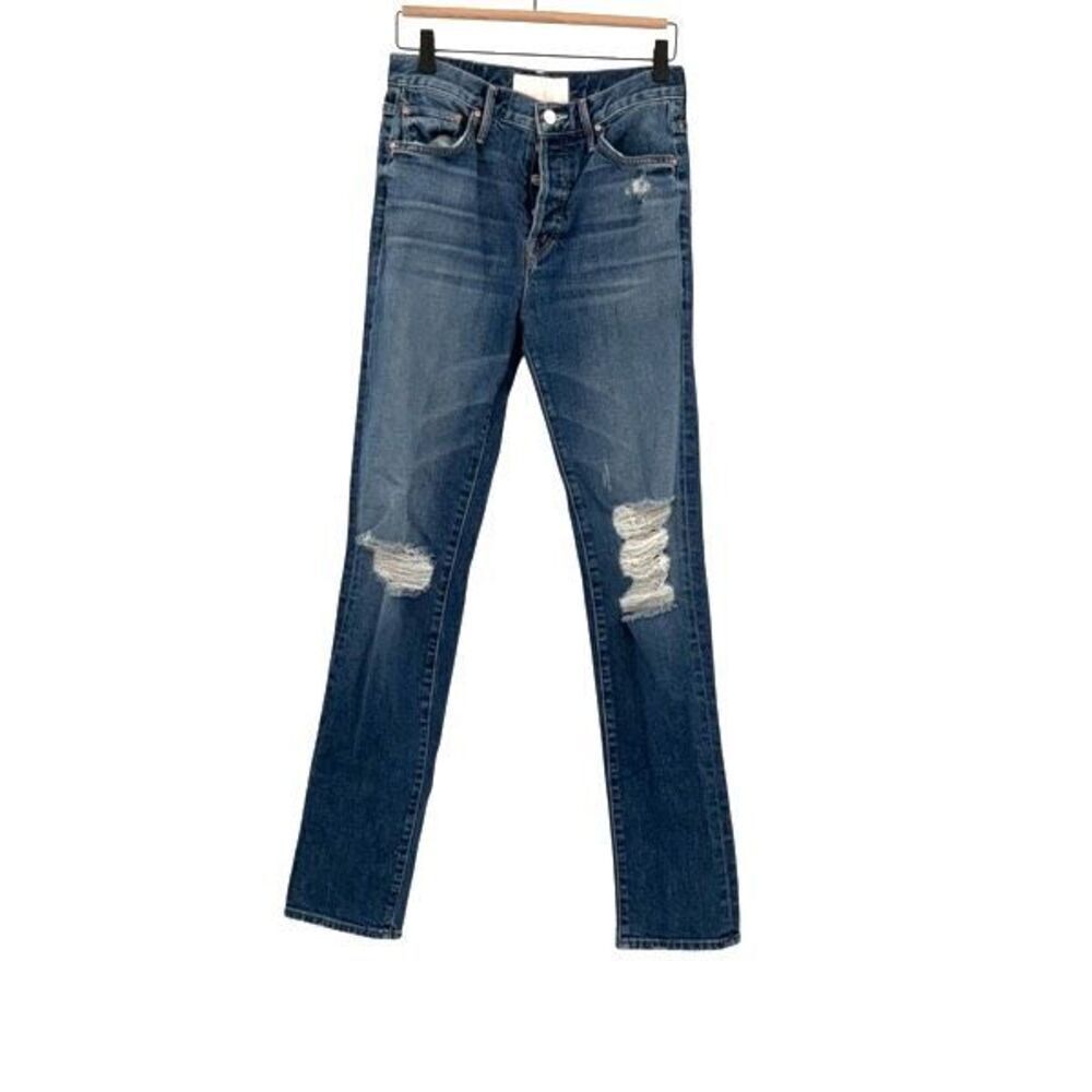 Mother Superior The Trickster Skinny Blue Denim Distressed Jeans Medium Wash Siz